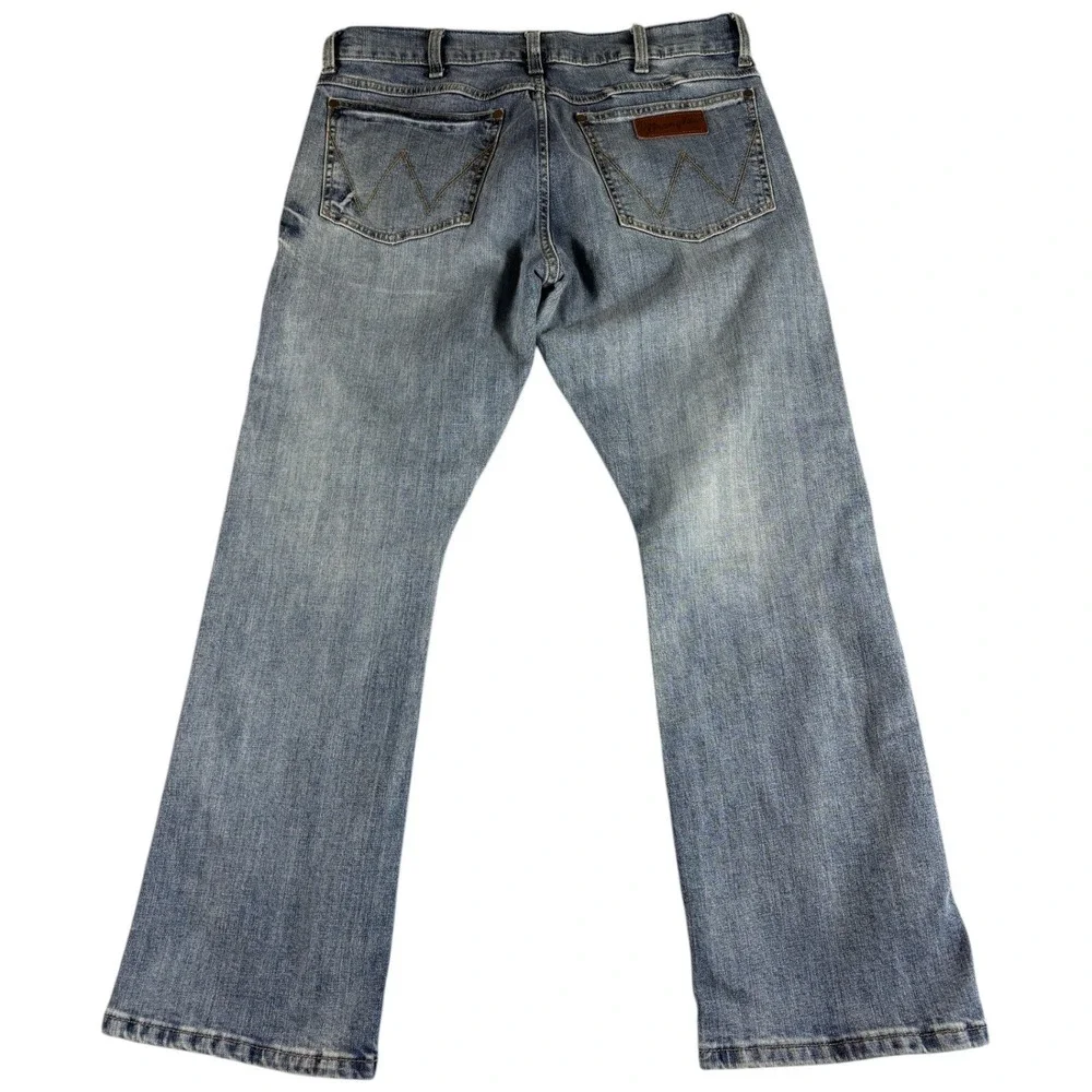 Wrangler Retro Slim Bootcut Jeans Mens 34x30 Blue Washed Faded Rugged 1077MWZGL